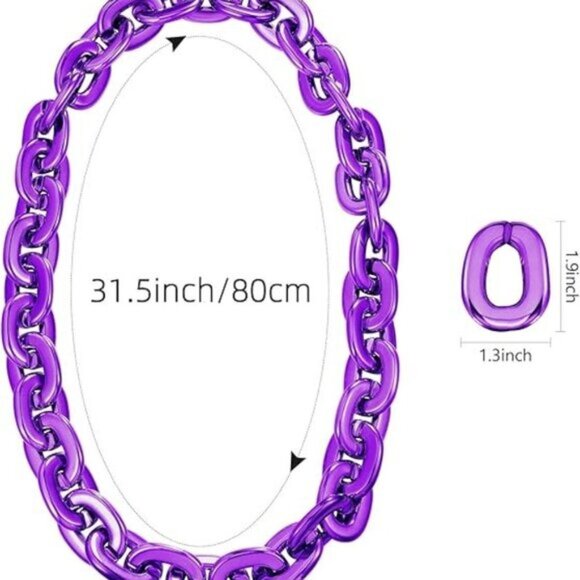 Purple Hip Hop Large Acrylic Thick Plastic Cuban Link Chain Necklace 32in 80cm‎ - Picture 3 of 4